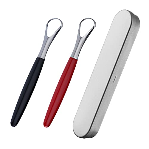 2 Pcs Stainless Steel Tongue Brush Set Tongue Scraper Cleaner Professional Tongue Scraper with Case for Bad Breath Oral Care Fresh Breath