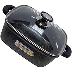 Cacerolas Alemanas Cflagrant® - Cacerola cuadrada de cocina a la mesa, 28 x 28 cm, forma piedra con tapa, todos los fuegos, incluidos inducción, sin PFOA, revestimiento Greblon C3+, tecnología alemana