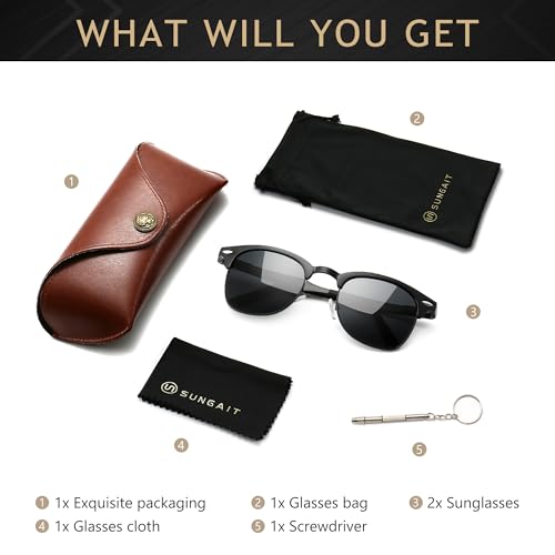Image of SUNGAIT Polarized Sunglasses for Men and Women, Classic Half-Frame Retro Shades for Driving, Travel, and Outdoor Activities