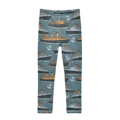 Selerdon Toddler Girls Leggings Cruise Ships Anchor Fitness Bottoms Movement Friendly Stretchy Fabric Fashion Leisure Print Pants for Fall 9-10T