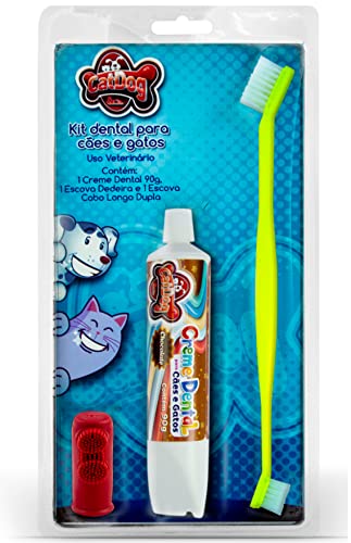 Conjunto de Higiene Dental Cat Dog Creme Dental Sabor Chocolate Escova e Dedeira