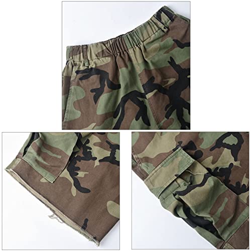 Botillosh Women's Camo Shorts Elastic Waist Casual Loose Fit High Waisted Camo Short Comfy Cotton Biker Jogger Multi Pocket #TOP2