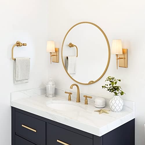 Classy Leaves Sconces Wall Lighting Fixture, 1 Light Gold Bathroom Light Fixtures With White Fabric Shade, Modern Gold Wall Sconce For Bathroom, Bedroom And Hallway (6.5" W X 12" H) #TOP3