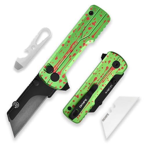 OKNIFE U1 Ultra Taschenklappmesser mit Keramikklinge – Leichter Griff mit Knopfsperre, EDC-Boxcutter mit Clip für Männer und Frauen (Zombie Green)