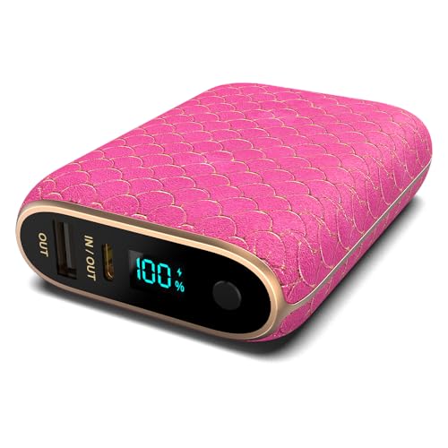 Halo RapidPack 10K DLX Power Bank | USB & USB-C Fast Charging for Multiple Devices, Smart Phones & Tablets, Synthetic Leather Wrapped, Portable Battery Charger, TSA Air Travel Approved — Pink