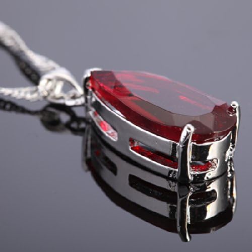 RIZILIA Red Teardrop Necklace for Women Pear Cut Simulated Red Garnet CZ Pendant in 18K White Gold Plated - Image 5