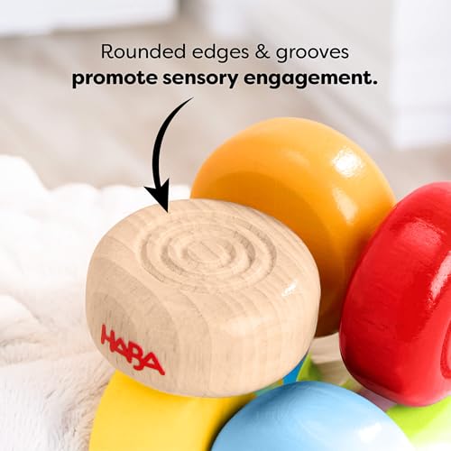 Image of HABA Color Drops Wooden Grasping & Baby Teether Toy - Sensory Toys for Babies & Rattle with Elastic Threading for Ages 6 Months and Up