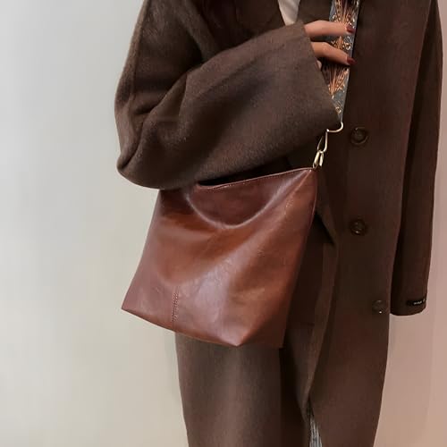 Image of Vegan Leather Hobo Bag with Boho Strap, Brown, 32cm x 11cm x 26cm, Water-Resistant