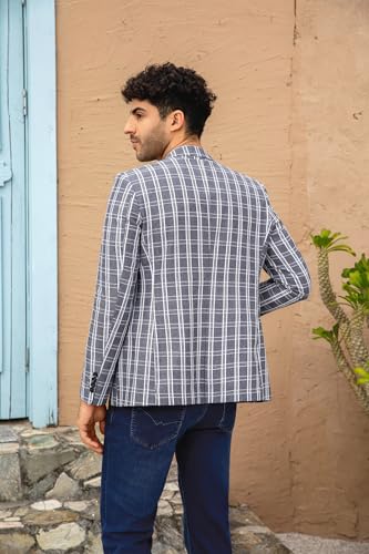 Mens Casual Checkered Suit Blazer Jacket Slim Fit 1 Button Plaid Lightweight Sport Coats3
