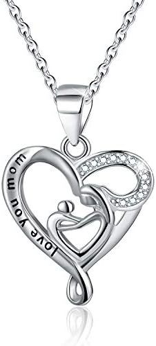 Esberry✦Mother's Day Gifts✦18K Gold Plated 925 Sterling Silver Necklace Pendant 5A Cubic Zirconia CZ Love Heart Shape Pendant with Necklaces for Women (Lettering)