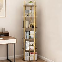 Merkisa 5 Tier Rotating Bookshelf, 360° Spinning Bookshelf Tower, Narrow Corner Book Shelf, Revolving Bookcase Corner Tall Book Shelf for Small Spaces, Bedroom, Living Room, Gold