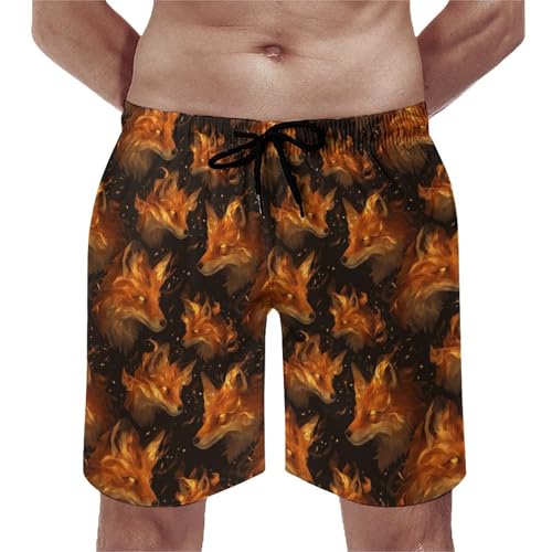 Hawaiian Shorts for Men - Comfy Cool Fox Fire Print Mens Swim Trunks Bathing Suits with Mesh Lining