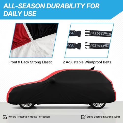 Image of KINGSWAY Super Waterproof Car Cover Only with Hyundai Grand I10 (Year 2013 to 2017 - All Model) | Mirror and Antenna Pockets | All Weather Car Body Cover with Silver Piping | Black Red