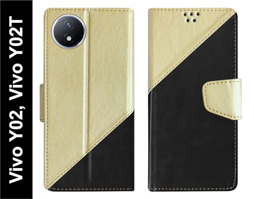 Image of SBMS Flip Cover for Vivo Y02 / Vivo Y02T Back Cover Case with Magnatic Closure | Inbuilt Stand | Card & Money Pocket (MultiBlack)