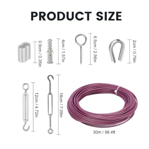 Kit de tensor de cable de acero inoxidable para uso múltiple, para tendedero, soporte para plantas de jardín miniatura 2