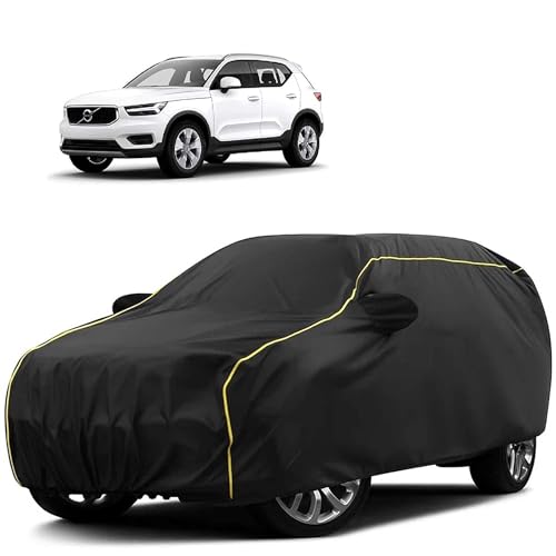 Image of Sulfar 100% Water Resistant Car Body Cover Compatible with Mirror for Volvo X 40 (Triple Stitched, Full Bottom Elastic, Black Tafetta with Yellow Piping)
