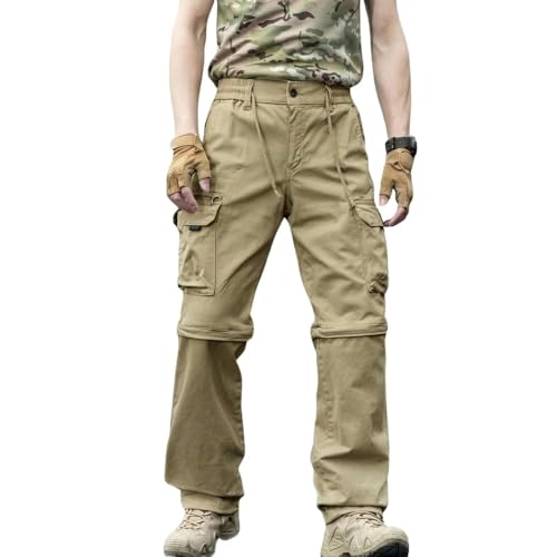 fovdtaa Herren Outdoor Wanderhose Arbeitshosen Abnehmbar-Trekkinghose Atmungsaktiv Outdoorhose Arbeit Hosen Schnell Trockend Sommer Funktionshose Khaki 32