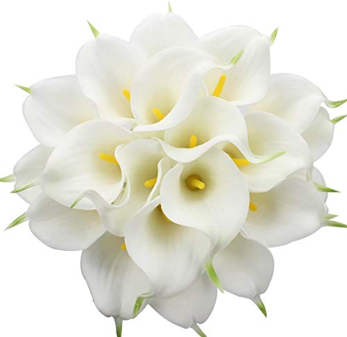 Tifuly 24 Piezas de Lirios Artificiales de látex, Ramos de Flores Falsos de Lirio de Tallo Realista para el hogar, Bodas, Fiestas, decoración de oficinas, arreglos Florales (Blanco)