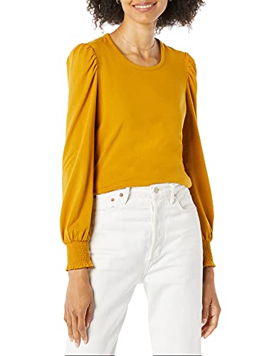 Image of Amazon Essentials Women's Long-Sleeve Crewneck Smocked Cuff T-Shirt