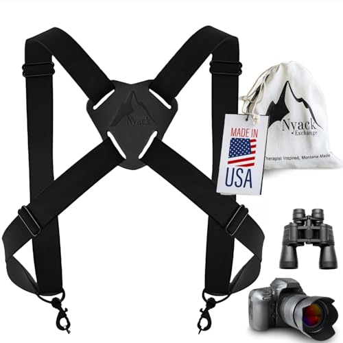 Nyack Exchange Camera and Binocular Harness| Raven | USA Made, Quick Release, Adjustable Straps for Hiking, Birding, Hunting