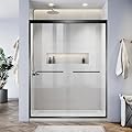 Double Sliding Shower Door 56-60" W x 72" H,Semi-Frameless Bypass Shower Glass Door with 1/4" (6mm) Tempered Glass,Adjustable Framed Door with Smooth Sliding and Double Handles,Matte Black