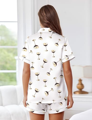 Image of Ekouaer Womens Silk Pajama Sets Button Up Satin Pjs Short Sleeve 2 Piece Pj Sets Cute Lounge Sets with Chest Pocket