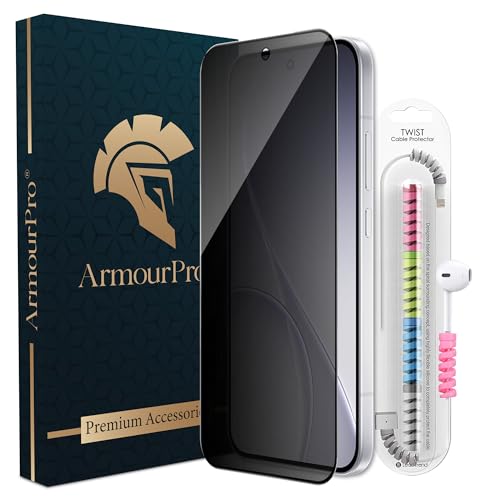 Image of ArmourPro Privacy Tempered Glass for Oppo Reno 15 Pro Mini, Anti Spy Anti Peeping Screen Protector, Edge-to-Edge Full Coverage, 9H Hardness with Cable Protector | Black