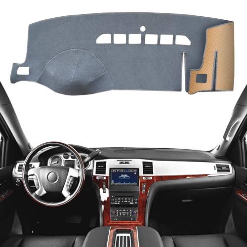 KEYOOG Dashboard Cover Dash Mat Fit for Ca-dillac Escalade 2014-2007 (Without HUD and Center Speaker Models),Car Dash Board Mat Anti-Glare Carpet,Non-Slip Pad Sunshield Protector (Grey)