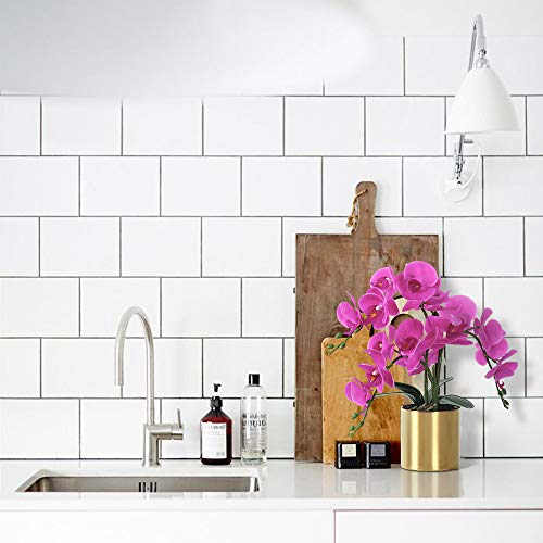 Lesing Artificial Orchid Flower With Vase, White Orchid Bonsai Faux Orchid Phalaenopsis Plant Pot Arrangements For Home Decoration (Purple,Gold Vase) #TOP5