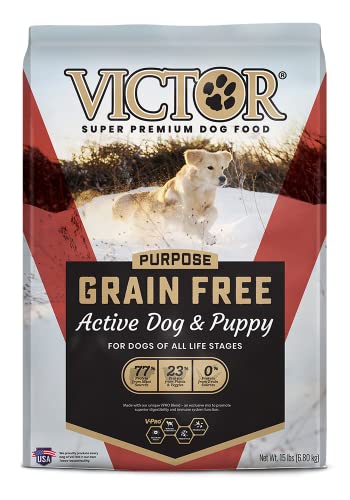 Victor Super Premium Dog Food โ Grain Free Active Dog & Puppy โ Dry Dog Food with 33% Protein, Gluten Free - for High Energy Dogs, 15lbs
