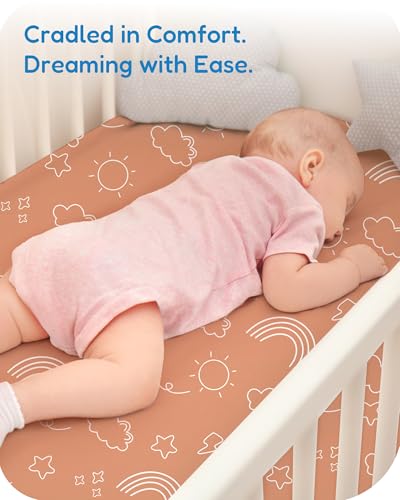 Image of Crib Sheets 2 Pack, Fitted Crib Sheet for Standard Crib Mattress 28x52x9, Ultra Soft Jersey Knit, Breathable Stretchy Deep Pocket, Snug Fit Stays Put, Baby Crib Mattress Sheet