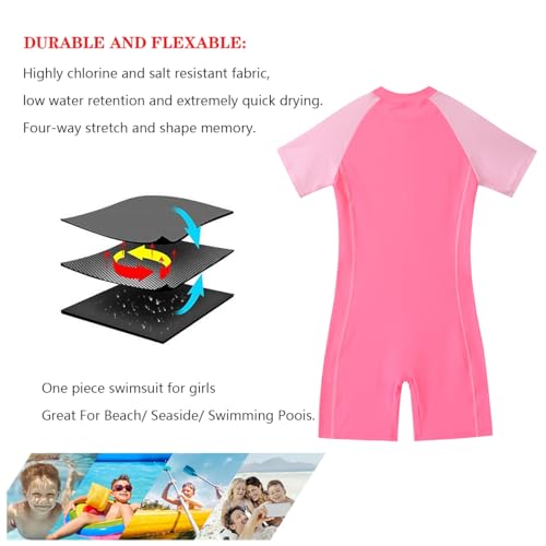 Image of karrack Girls and Boys One Piece Rash Guard Swimsuit Kid Water Sport Short Swimsuit UPF 50+ Sun Protection Bathing Suits