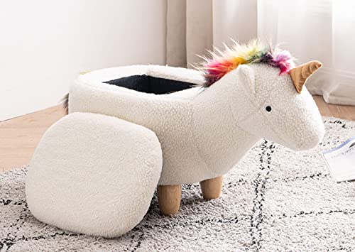 Home 2 Office Unicorn Ottoman For Kids' Bedroom, Playroom, Nursery, And Living Room, Animal Ottoman With Storage, Footstool For Kids, Rainbow #TOP2
