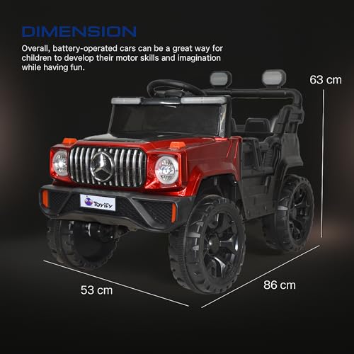 Image of Toyify Battery Jeep for Kids 1-6 Yrs | Driving Electric Car Toy Ride on 4x4 Motors | Loading Capacity of 50 Kg | Bluetooth Music Player | Battery Car - Remote Control Manual Steering Drive (Red)