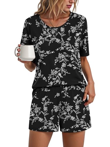 Image of Findsweet Pajama Set for Women 2 Piece Lounge Set Soft Sleepwear Summer Casual Short Pjs Sets with Pockets M-3XL