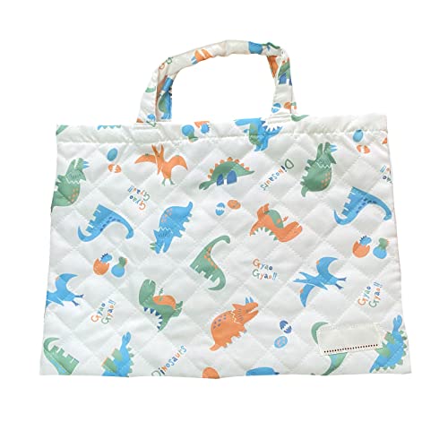 [Muu3] レッスンバッグ ポケット付き 絵本バッグ 手作り風 男の子 絵本袋 手さげ おけいこバッグ 帆布 女の子 (恐竜4)