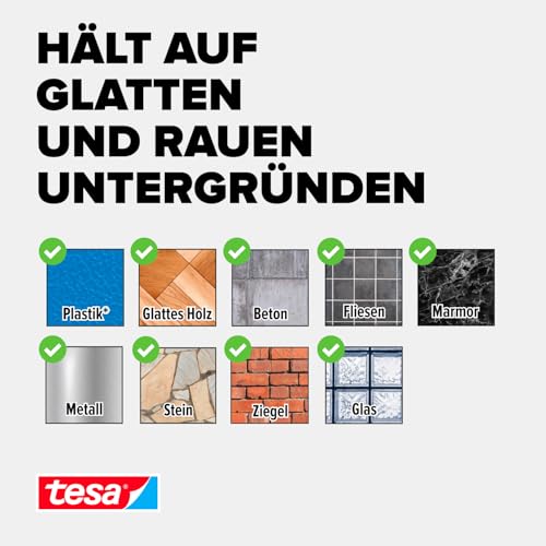 tesa Ultra Power Lock Strips - selbstklebende Klettband-Streifen mit extrem starkem Klettverschluss - wetterfest, UV- und temperaturbeständig - Klebeband für innen- und außen - 4 Stück - 50 x 25 mm