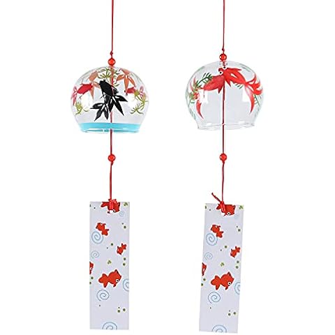Falytemow Japanese Wind Small Funny Goldfish Wind Bells Handmade Glass Japanese Style Pendant for Birthday Present Outdoor or Indoor Home Decors 2pcs Cover