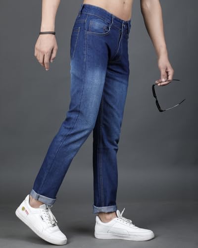 Image of EYEBOGLER Men's Comfortable Stretchable Casual Denim Jeans Slim Fit Mid Rise Flat Front Full Length Modern & Fashionable for Casual Wear Jeans