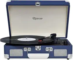 Vitrola Toca Discos Vinil Retro Bluetooth Usb Auxiliar Reproduz E Grava Em Mp3 Bivolt Vintage Azul Raveo Sonetto Chrome Chrome Navy