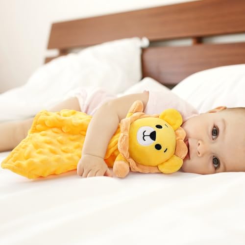 Image of Lion Security Blankets for Babies,Lion Baby Security Blanket for Newborn Infant Toddler,Soft Baby Snuggle Toy Stuffed Animal Gifts for Kids Girls Boys,Yellow Lion Loveys for Babies,12in
