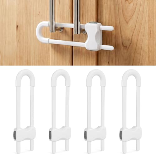 SKYLA HOMES Child Safety Sliding Cabinet Locks, White, 4 Pack, 6 Inch