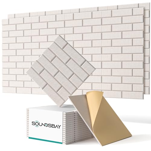 Image of Soundsbay Soundproof Wall Panels, Acoustic Panels Self Adhesive, 18 Pack Sound Proof Foam Panels for Wall, Brick Acoustic Wall Panels for Wall, Office,Reccording Studio, Ceiling 12 inch X 12 inch X 0.4 inch Beige
