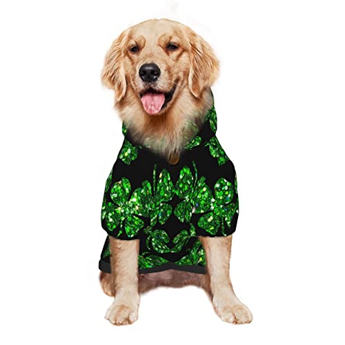 Large Dog Hoodie St-Patricks-Glitter-Shamrock Pet Clothes Sweater with Hat Soft Cat Outfit Coat Xx-Large