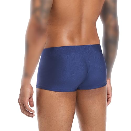 Maiyifu-GJ Men Swim Trunks Boxer Briefs Elastic Waist Swimming Trunks Sexy Quick-Drying Board Shorts with Drawstring (Dark Blue,XX-Large)4