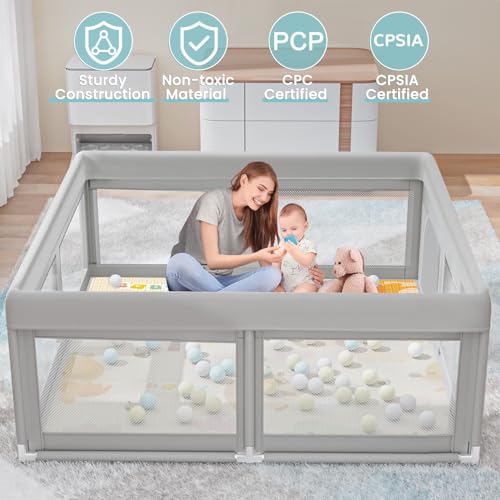 Image of 50 x 50 inch Baby Playpen with Mat Small Playpen for Babies and Toddlers Baby Fence Playards