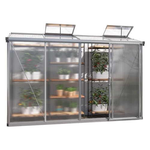 GFP Gewächshaus Anlehngewächshaus Adena 14 aus Alu - 294x77 cm - 10 mm...