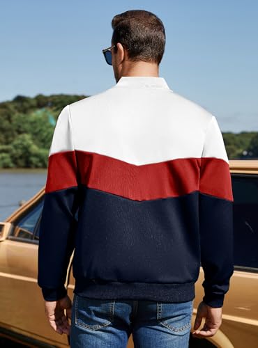 Image of Men's Lightweight Varsity Jacket Casual Bomber Jacket Stylish Color Block Coat