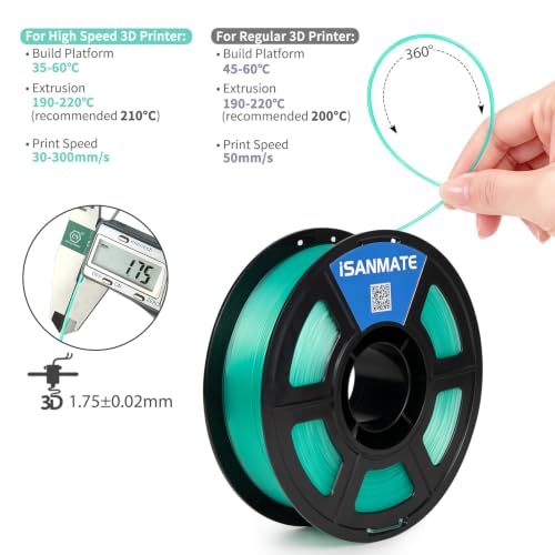 Image of iSANMATE Rapid Clear Cyan Jade PLA Filament 1.75mm, 3D Printer Filament Transparent Filament, for Bambu Lab 3D Printers, AMS, AMSLite, 1kg Spool (2.2lbs)