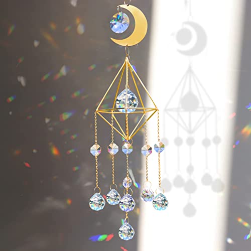 Attrape Soleil Cristal, Cristal Suncatcher, Carillon à Vent en Cristal Suspendu, Cristal a Suspendre Prisme Pendentif, pour la Décoration de Jardin de Balcon de Salon (Transparent) Cover